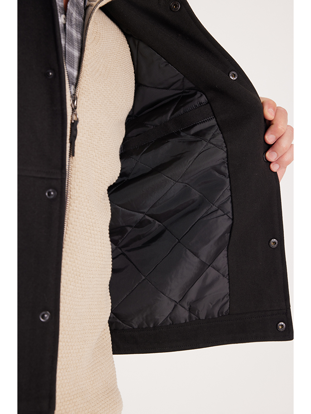 Erkek Slim Fit Dar Kesim Çift Cepli Çıtçıt Kapamalı Siyah Mont-3