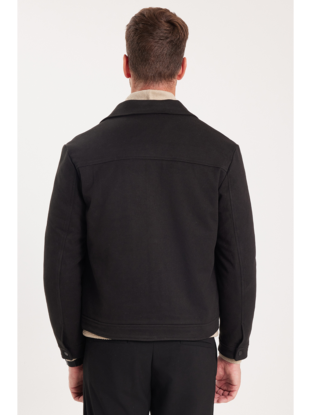 Erkek Slim Fit Dar Kesim Çift Cepli Çıtçıt Kapamalı Siyah Mont-5