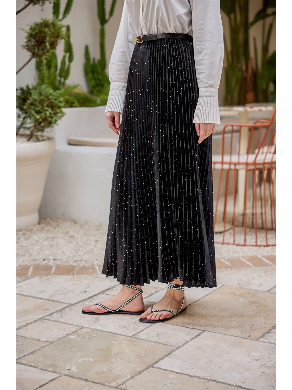 Kadın Taşlı Kraş Etek Siyah-1