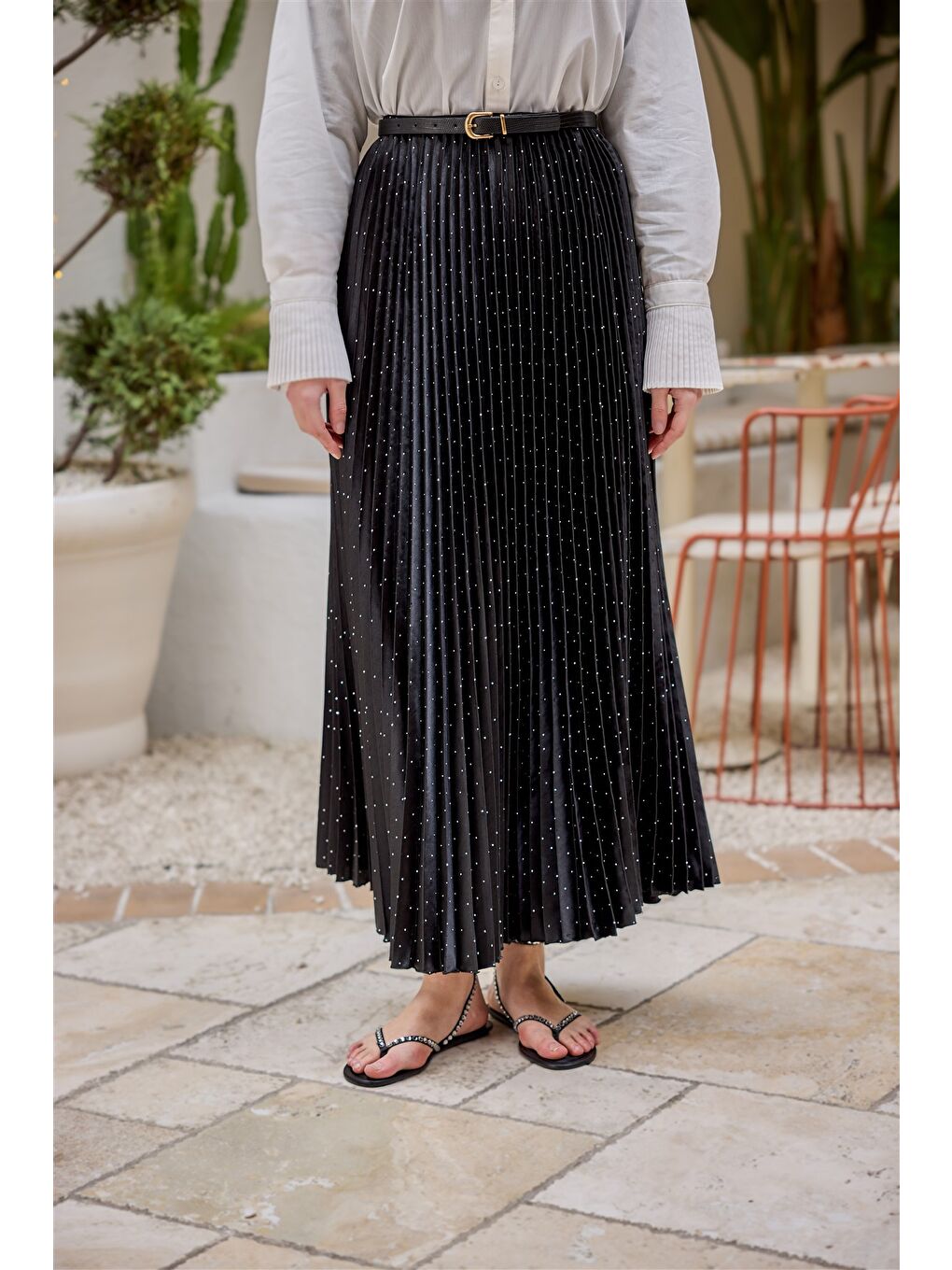 Kadın Taşlı Kraş Etek Siyah-2