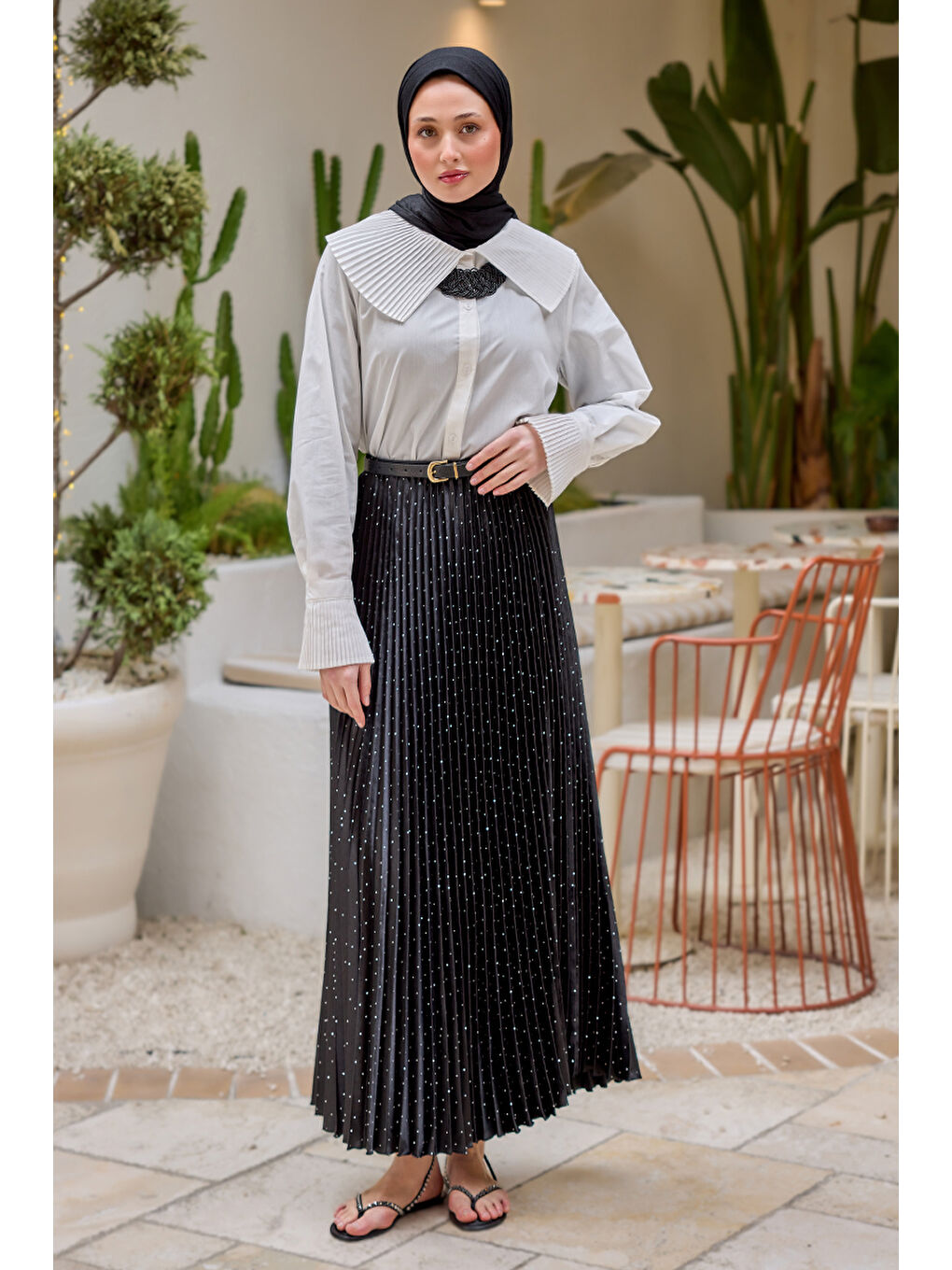 Kadın Taşlı Kraş Etek Siyah-3