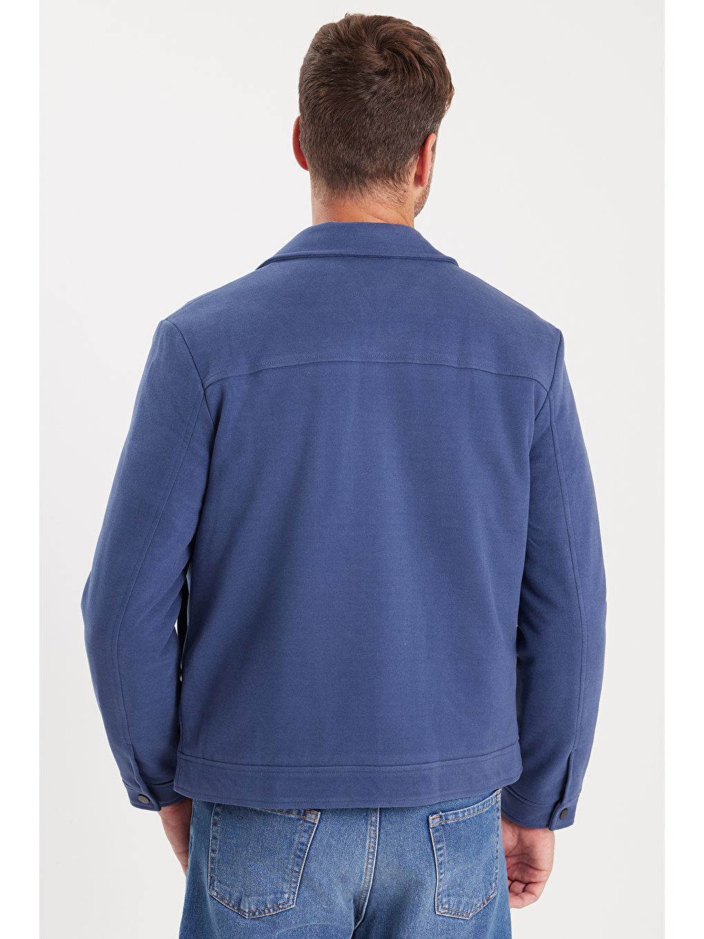 Erkek Slim Fit Dar Kesim Çift Cepli Çıtçıt Kapamalı Lacivert Mont-5