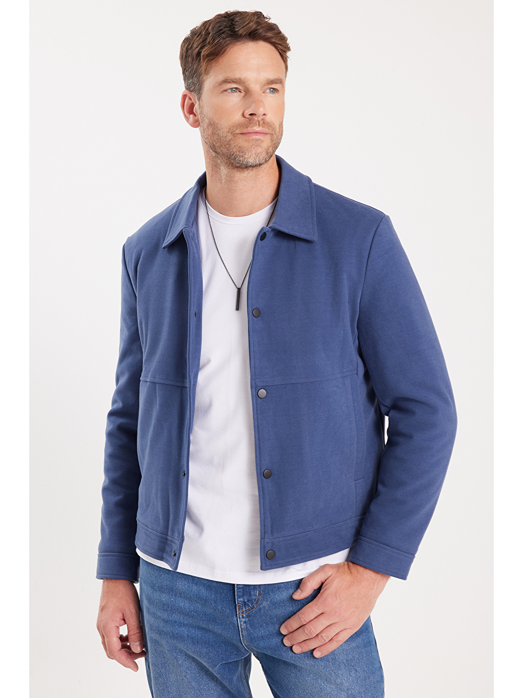 Erkek Slim Fit Dar Kesim Çift Cepli Çıtçıt Kapamalı Lacivert Mont-6