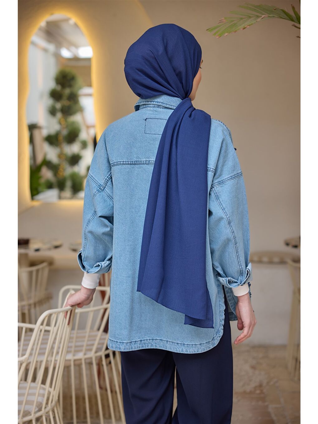 Kadın Boncuk İşlemeli Jean Ceket  Buz Mavi-4