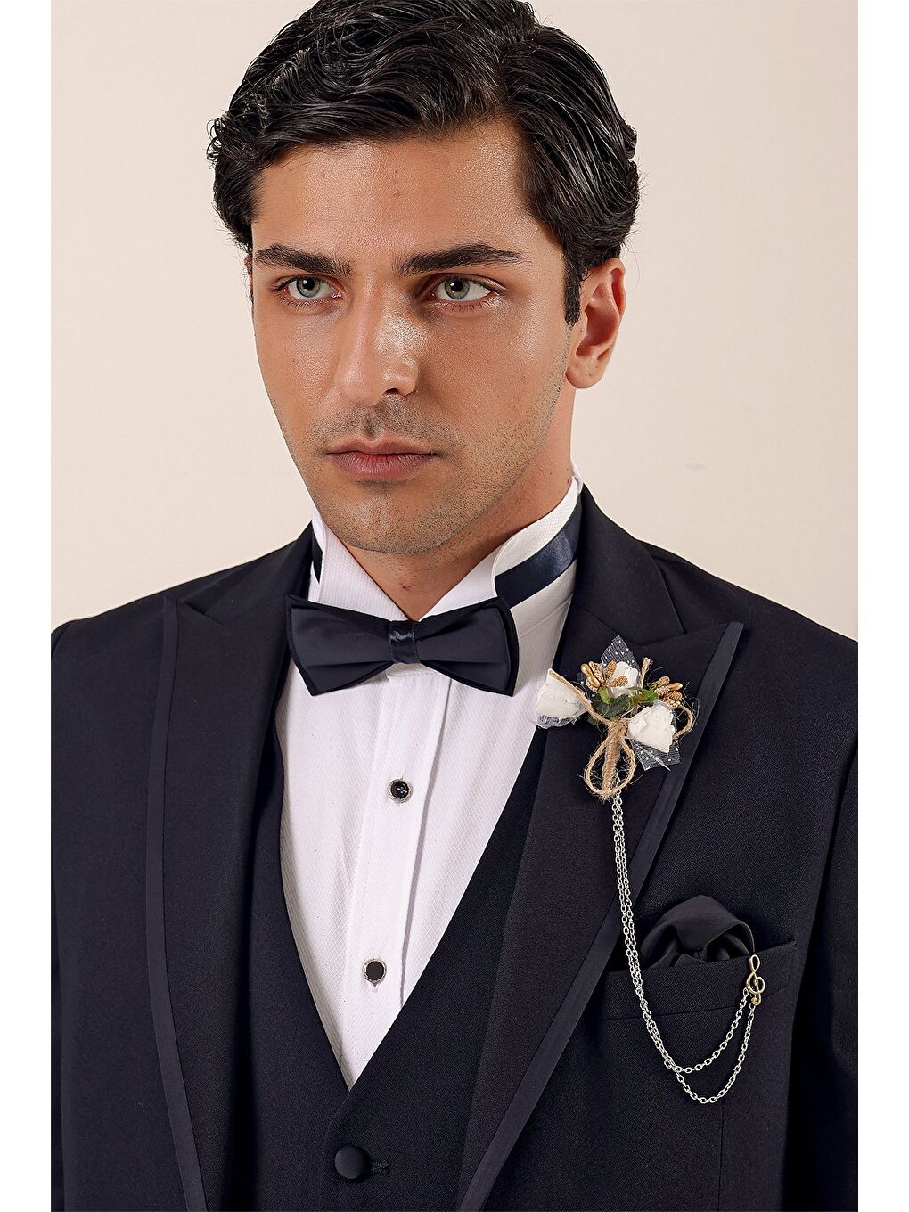 Koyu Lacivert Çıkarılabilir Kırlangıç Yaka Yelekli 6 Drop Slim Fit Smokin Damatlık 1001225203-2