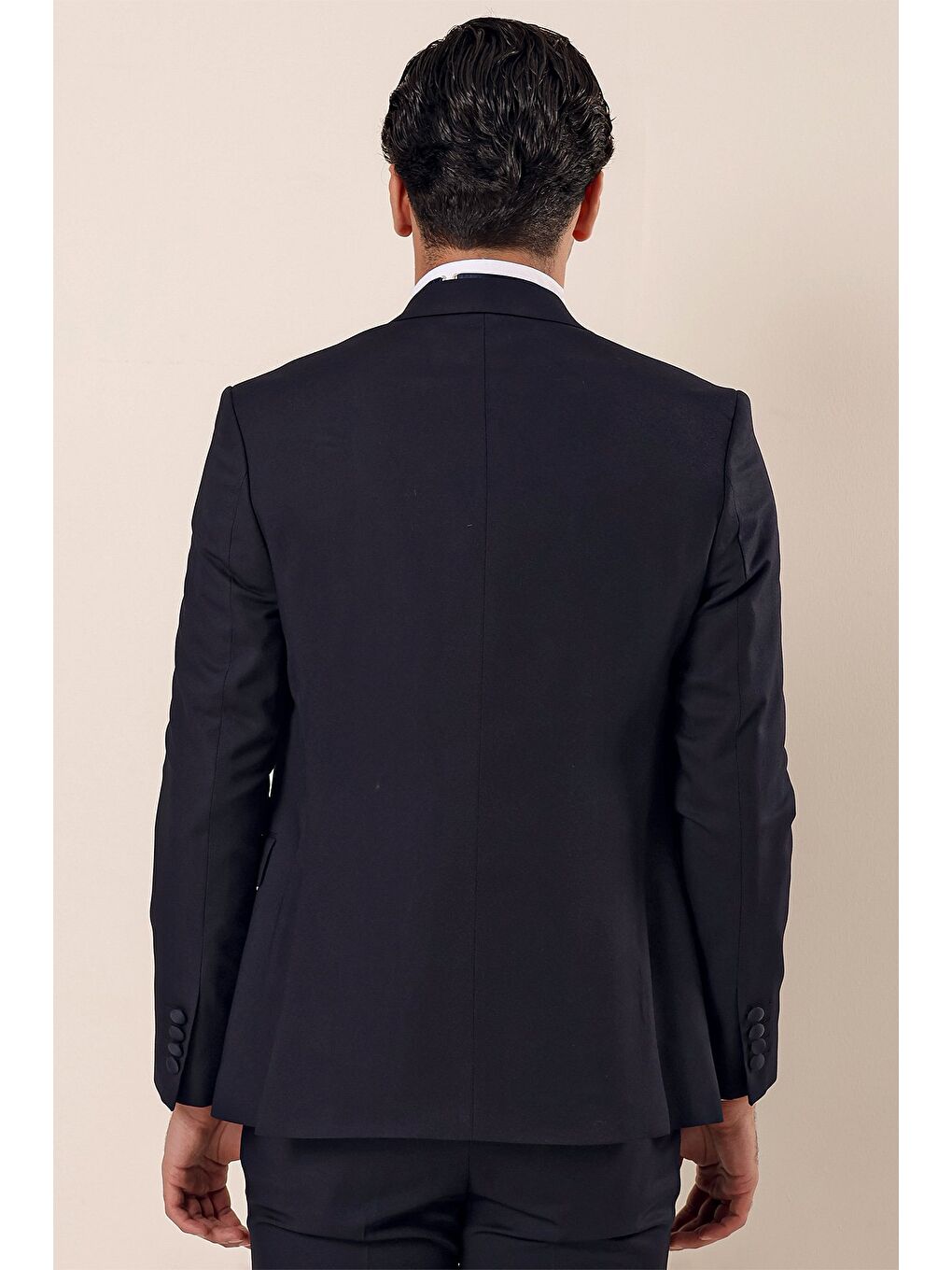 Koyu Lacivert Çıkarılabilir Kırlangıç Yaka Yelekli 6 Drop Slim Fit Smokin Damatlık 1001225203-5