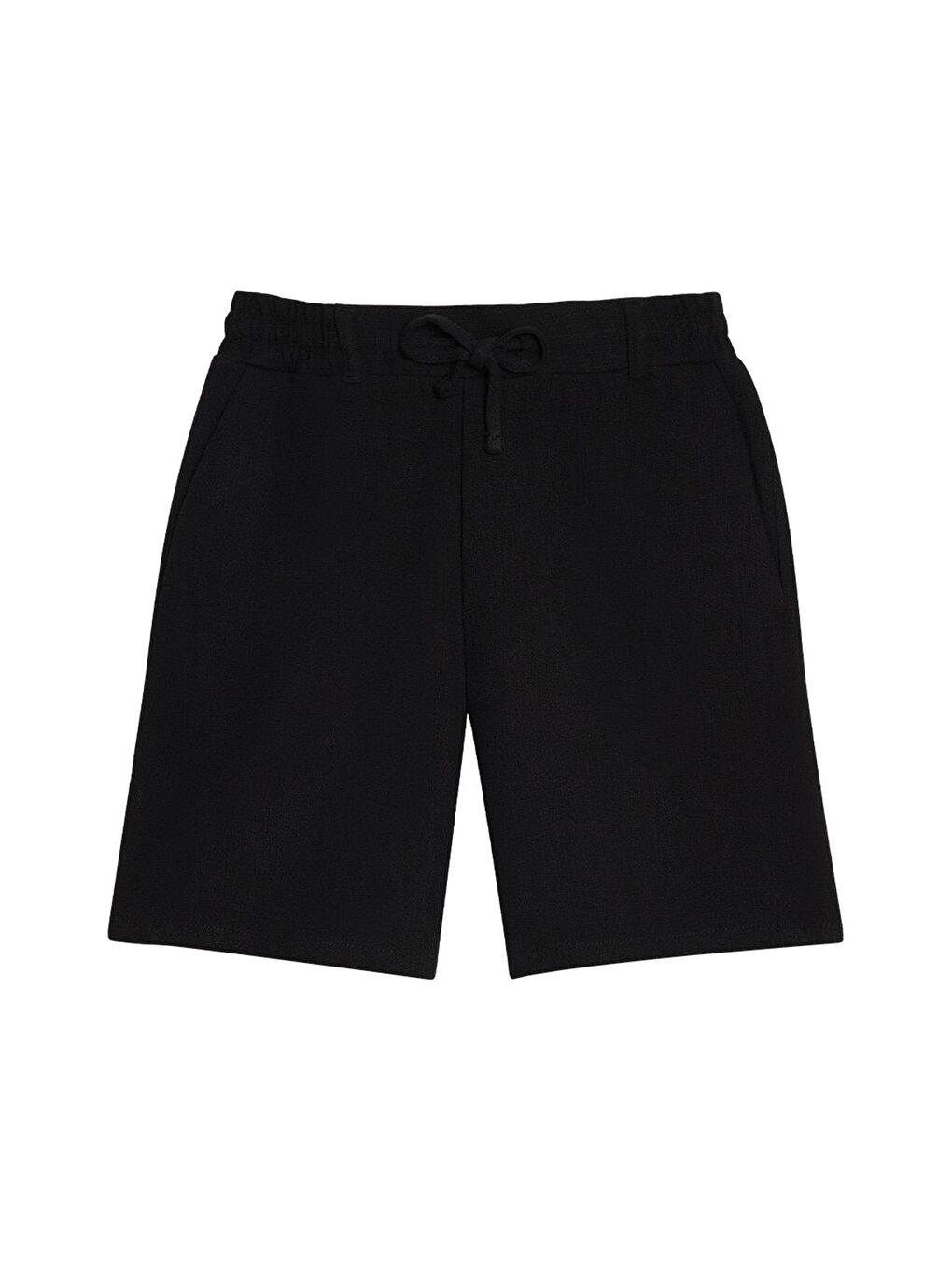 Erkek Regular Rahat Kesim Beli Lastikli Ve Kordonlu Yandan Cepli Siyah Bermuda Şort-3