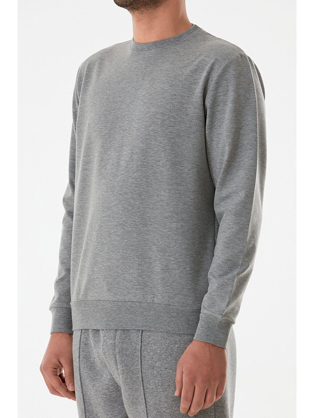 Gri Basic Bisiklet Yaka Sweatshirt-4