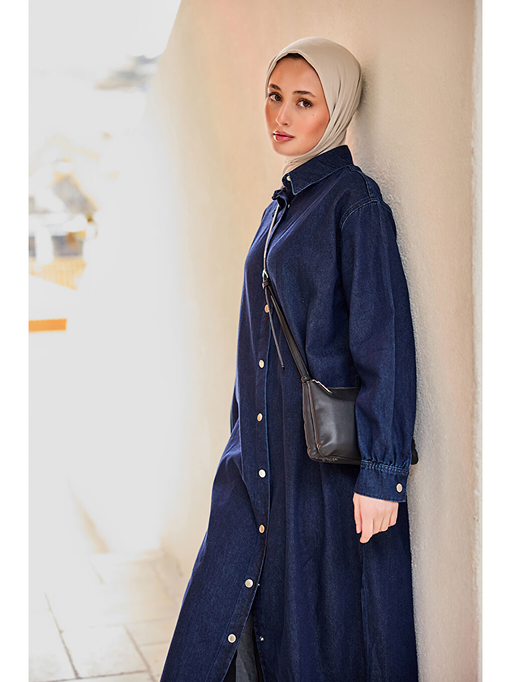 Kadın Çıt Çıt Detaylı Midi Boy Jean Ceket Lacivert-2