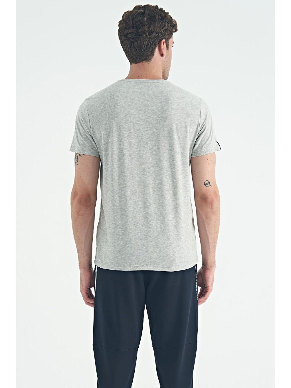 AIR JONES Calvin Gri Melanj Basic Erkek T-Shirt - 88245 - 4