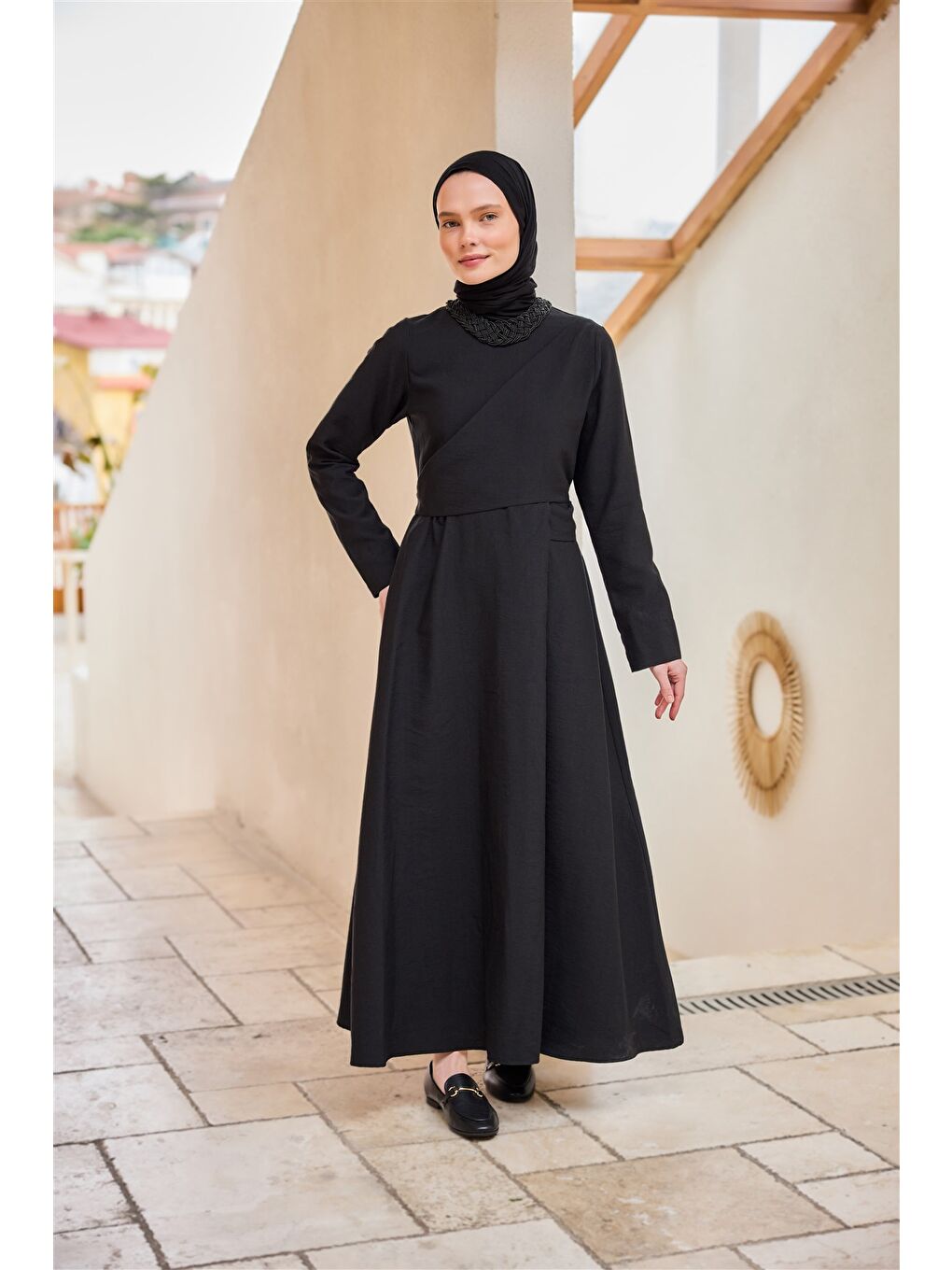 Kadın Önü Alerli Cupra Elbise Siyah-1