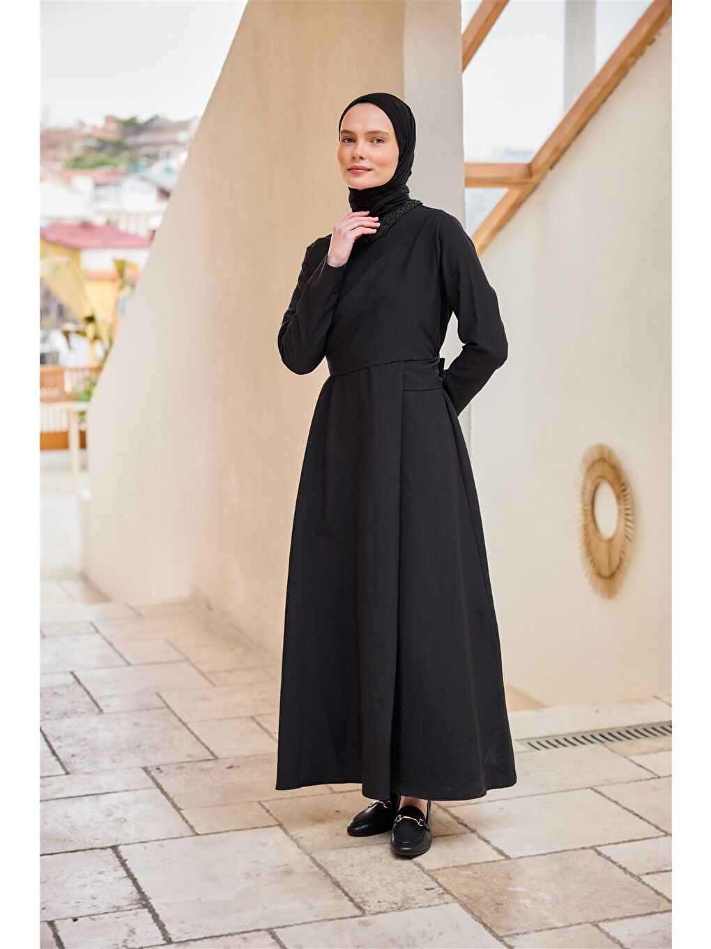Kadın Önü Alerli Cupra Elbise Siyah-2