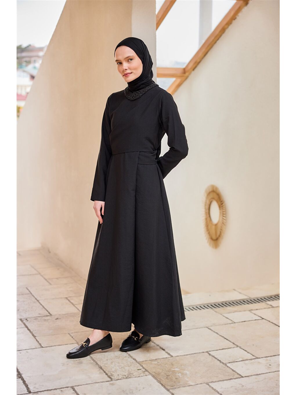 Kadın Önü Alerli Cupra Elbise Siyah-3