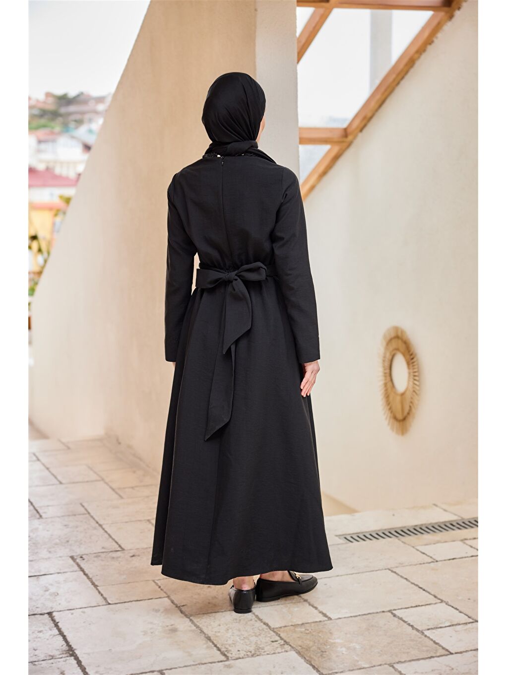 Kadın Önü Alerli Cupra Elbise Siyah-4