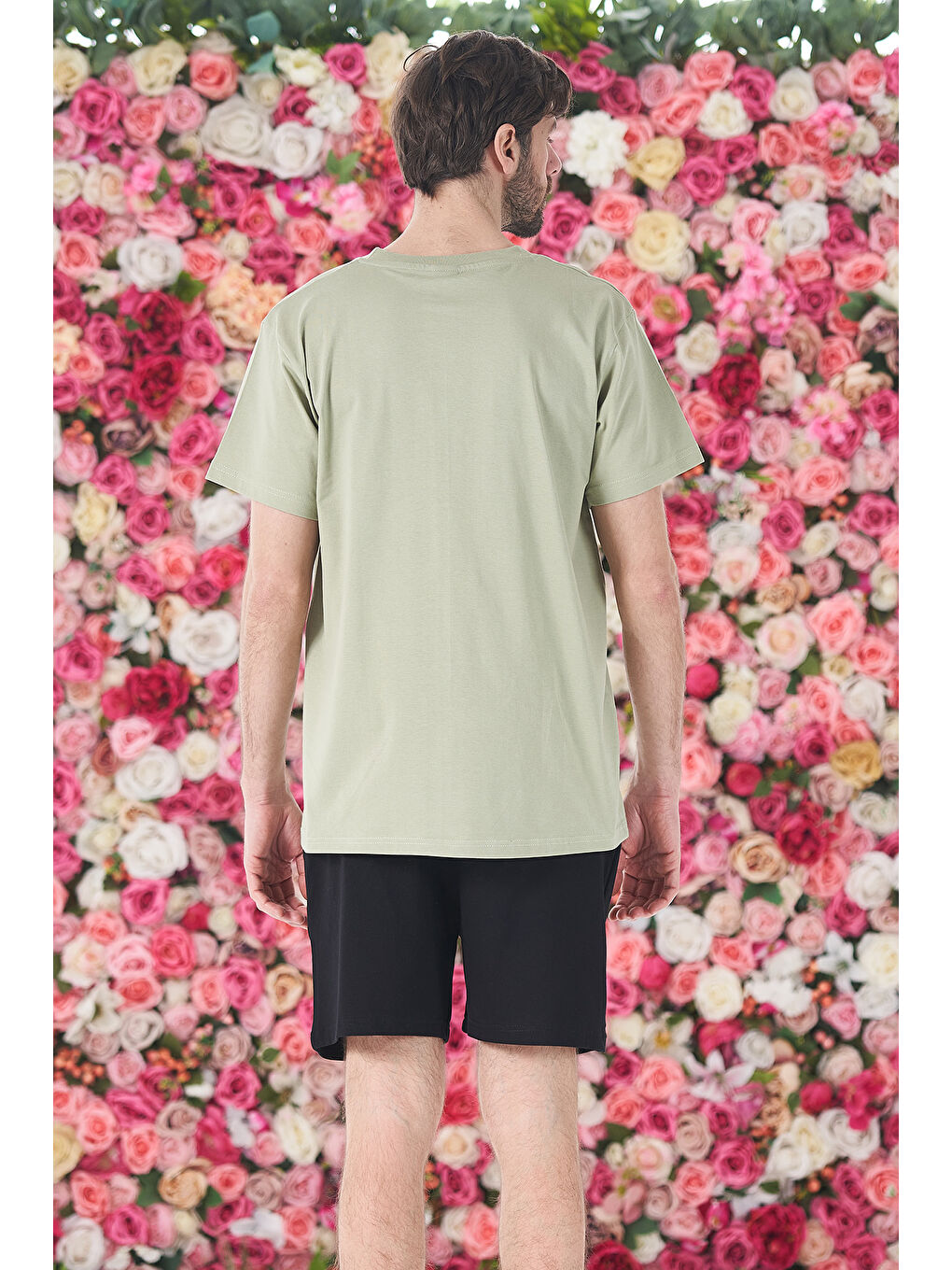 Erkek Şort Tişört %100 Pamuk Şortlu Pijama Takımı 25253 Haki-1