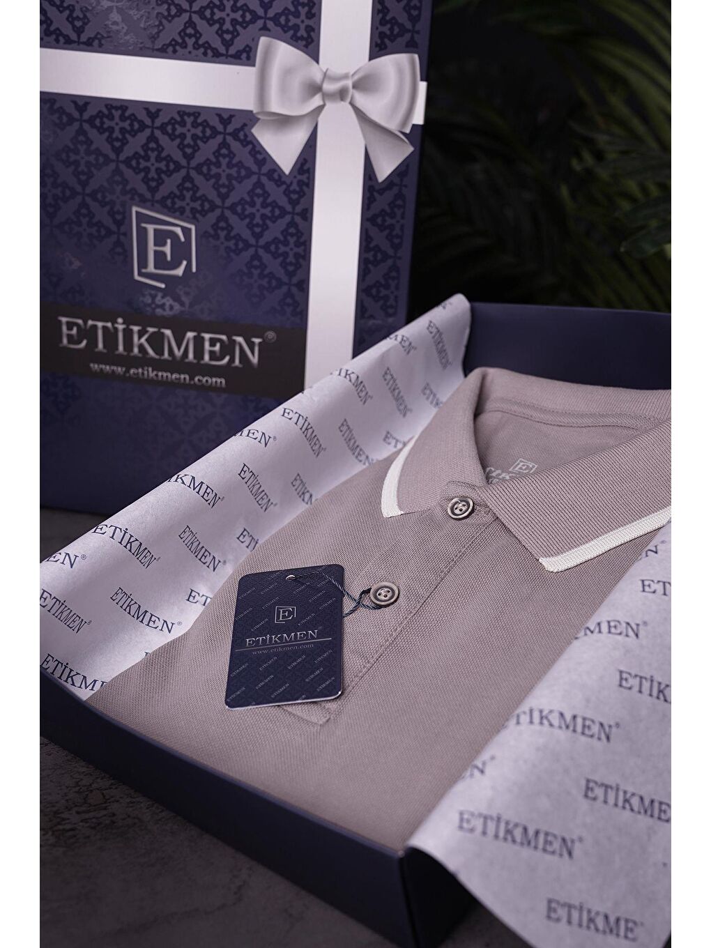 Vizon Bej Yaka Çizgili Erkek Polo Yaka %100 Pamuk Tişört-3