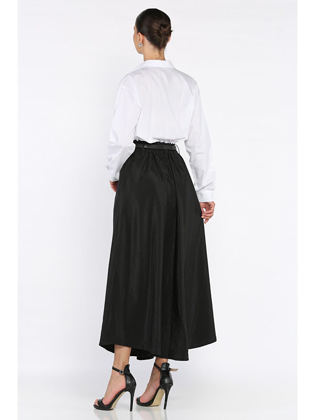 Siyah Kadın Garnili Cep Detaylı Kemerli Elbise-2