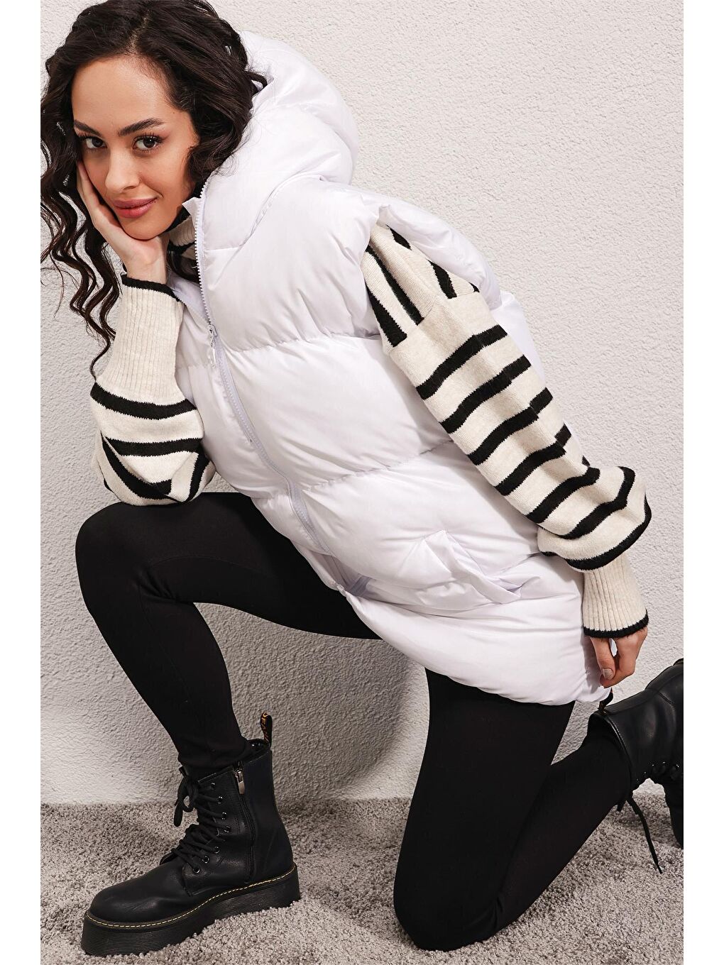 6787 Kısa Şişme Yelek - Beyaz-2