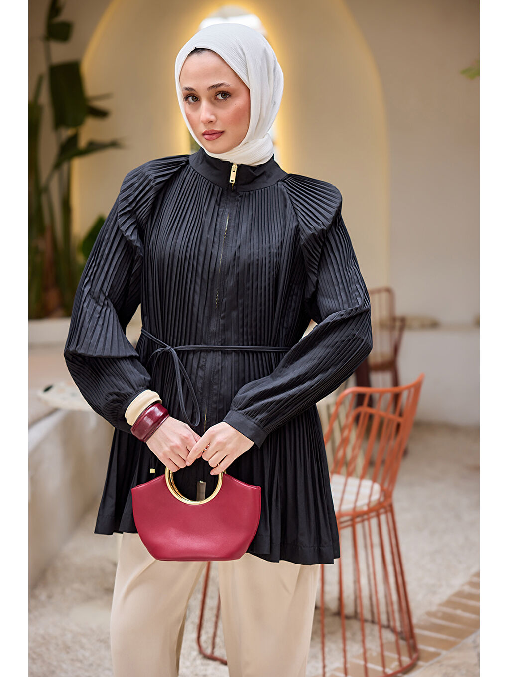 Kadın Micro Pileli Kısa Trenç Siyah-2