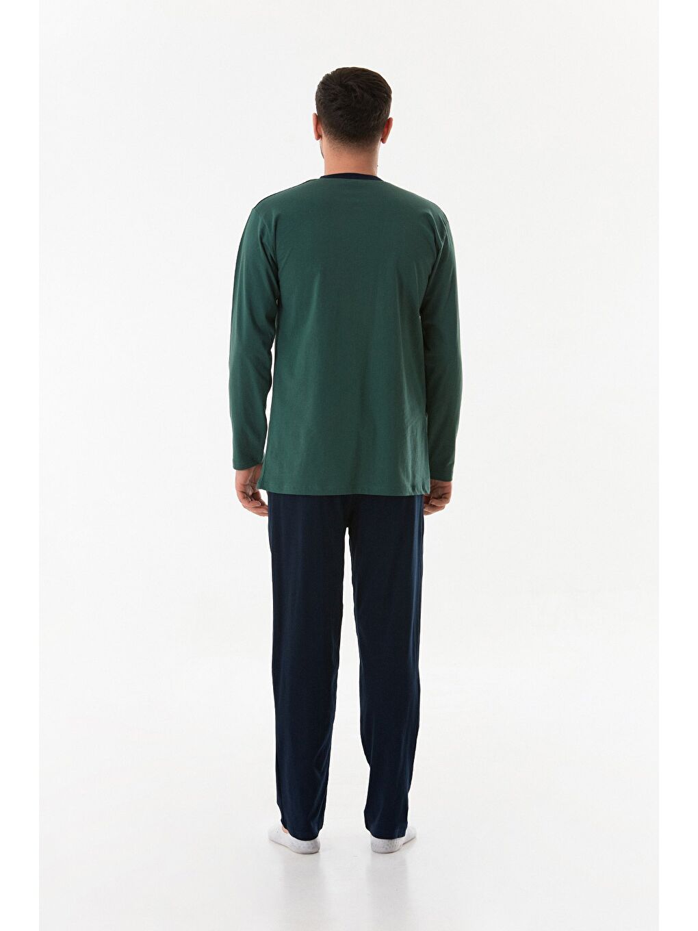 Yeşil Yarım Düğmeli Bisiklet Yaka Pijama Takımı-2