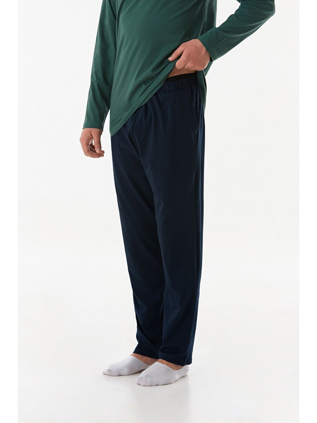 Yeşil Yarım Düğmeli Bisiklet Yaka Pijama Takımı-4