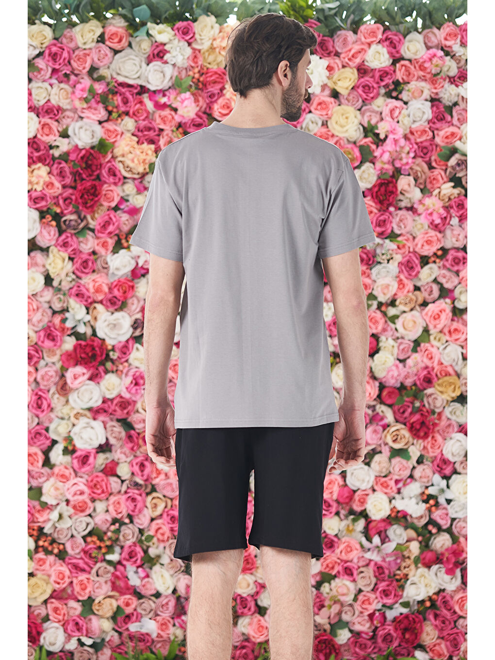 Erkek Şort Tişört %100 Pamuk Şortlu Pijama Takımı 25254 Gri-1