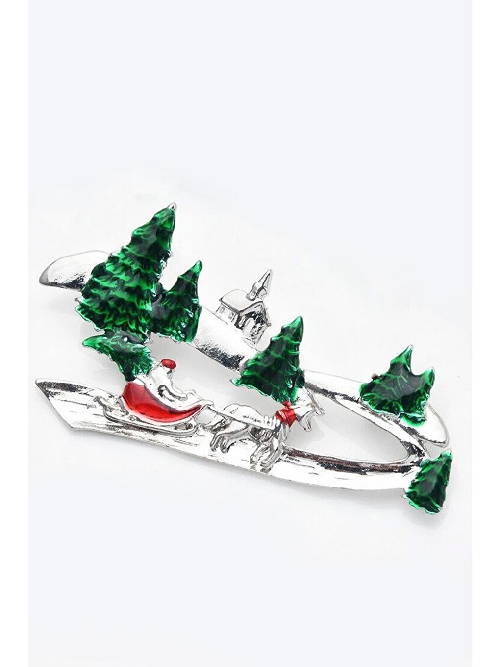 Gri Yılbaşı Kızak Yolu Broş Yaka İğnesi-1