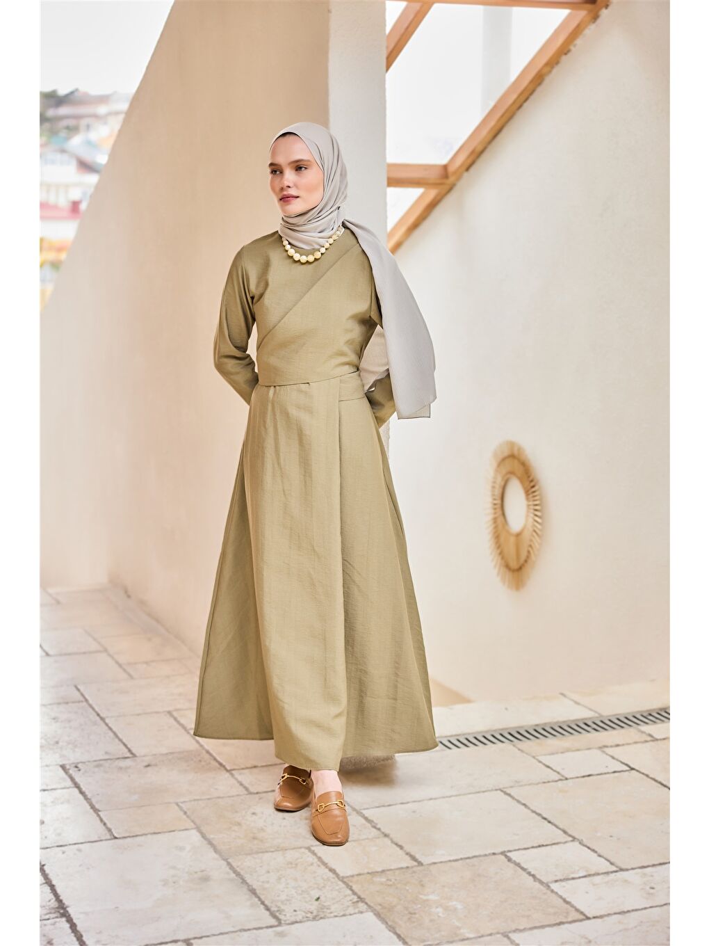 Kadın Önü Alerli Cupra Elbise Küf Yeşil-1