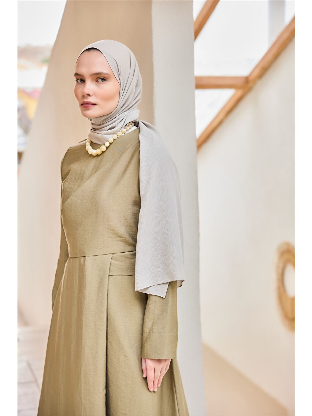 Kadın Önü Alerli Cupra Elbise Küf Yeşil-2