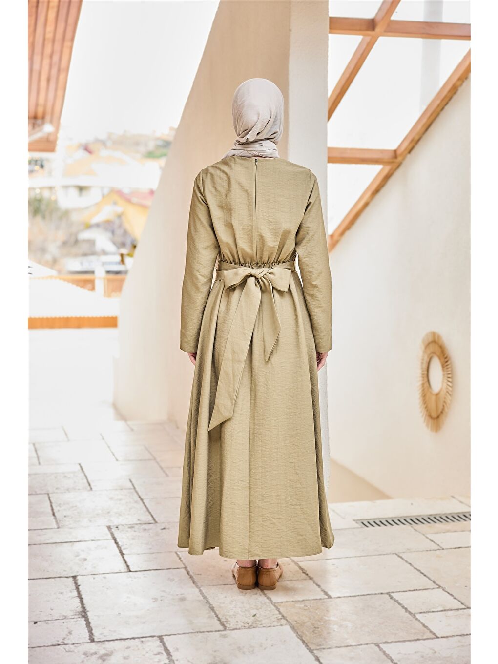 Kadın Önü Alerli Cupra Elbise Küf Yeşil-3