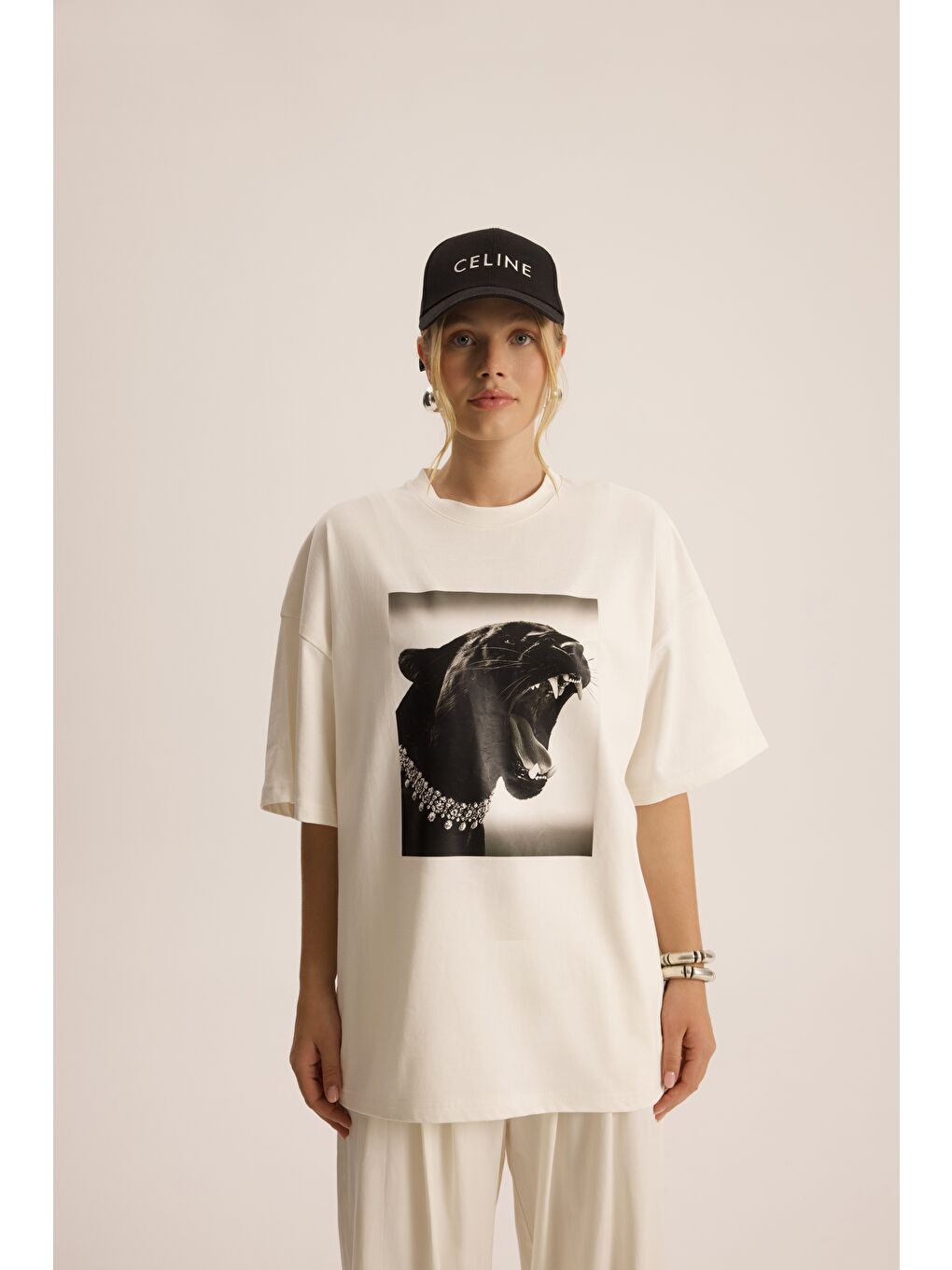 Panthera Oversize Beyaz T-Shirt-1