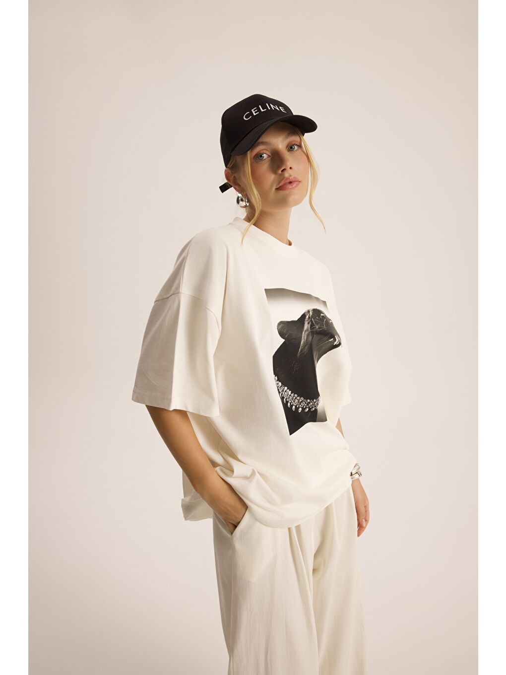 Panthera Oversize Beyaz T-Shirt-2