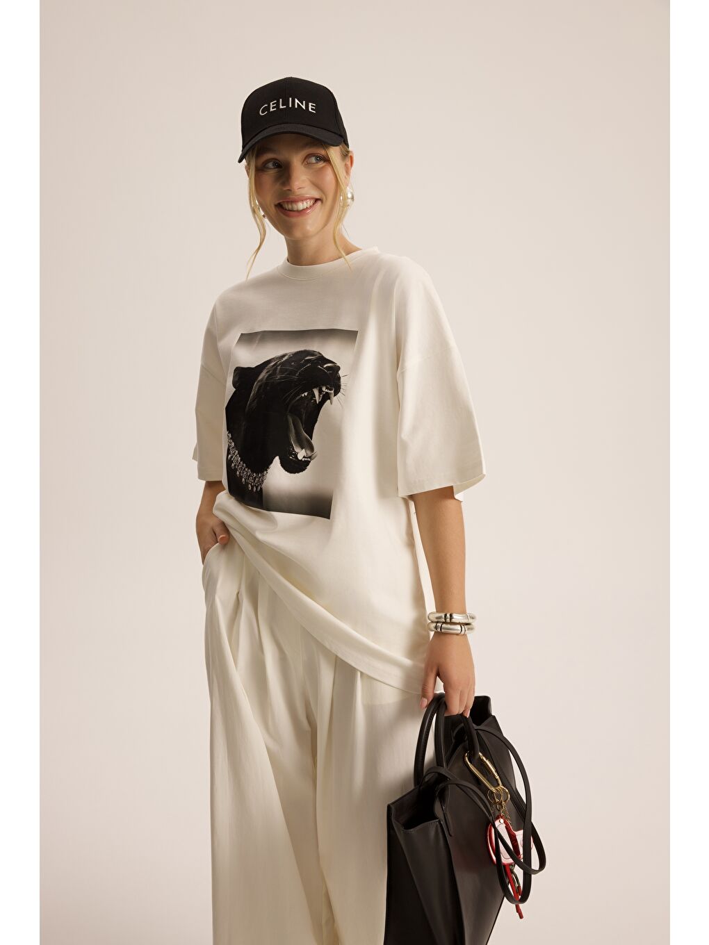 Panthera Oversize Beyaz T-Shirt-3