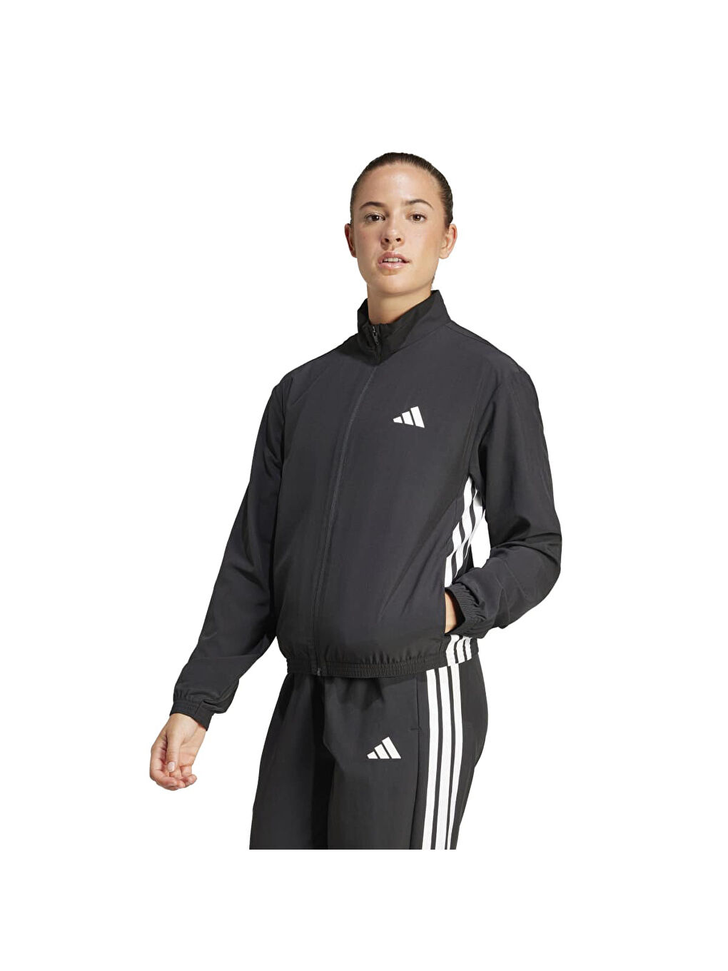 Train Essentials 3 Stripes Woven Warm-Up Kadın Siyah Dik Yaka Ceket