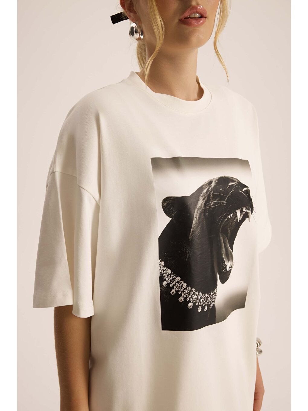 Panthera Oversize Beyaz T-Shirt-6