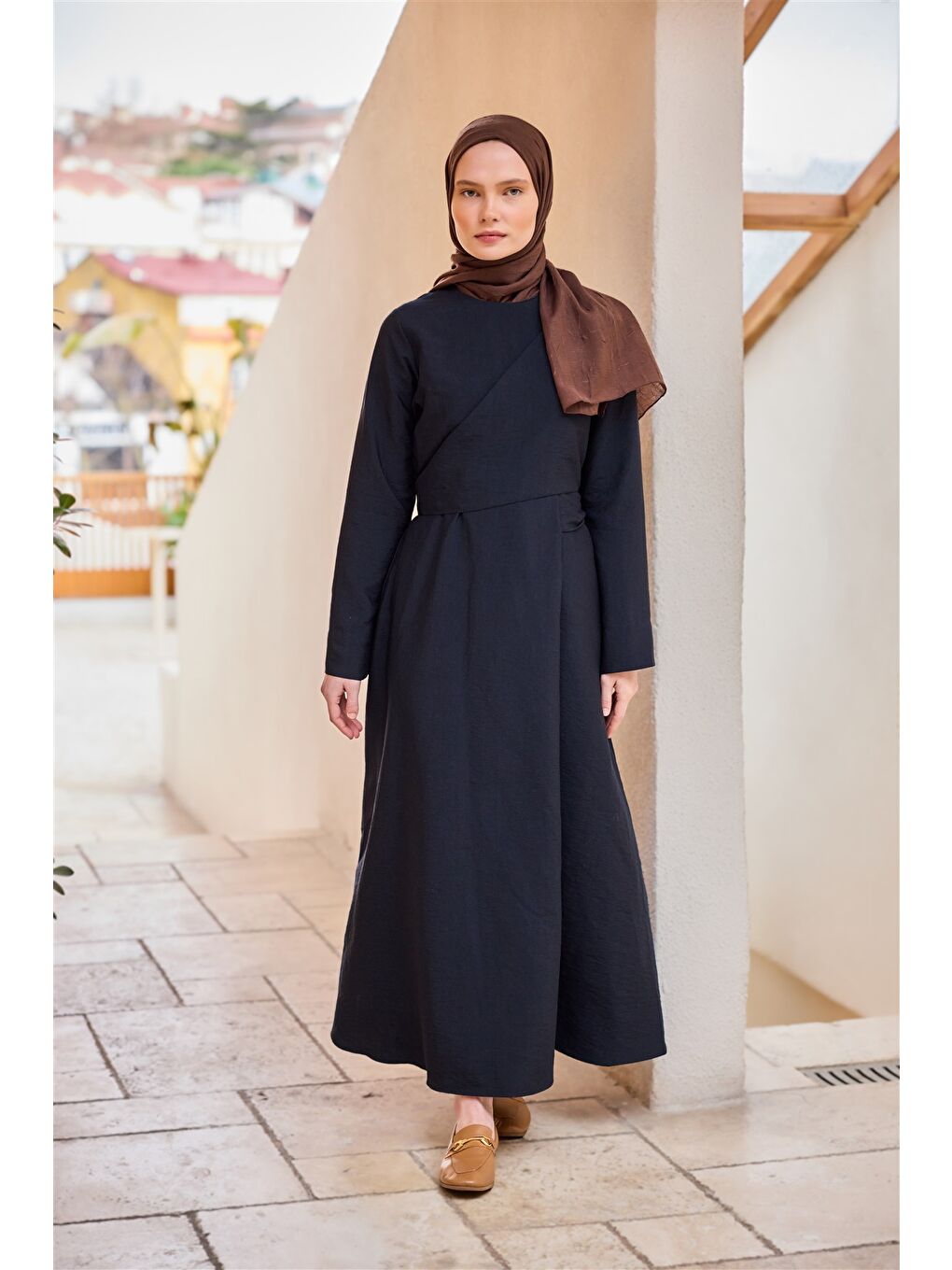 Kadın Önü Alerli Cupra Elbise Lacivert-1