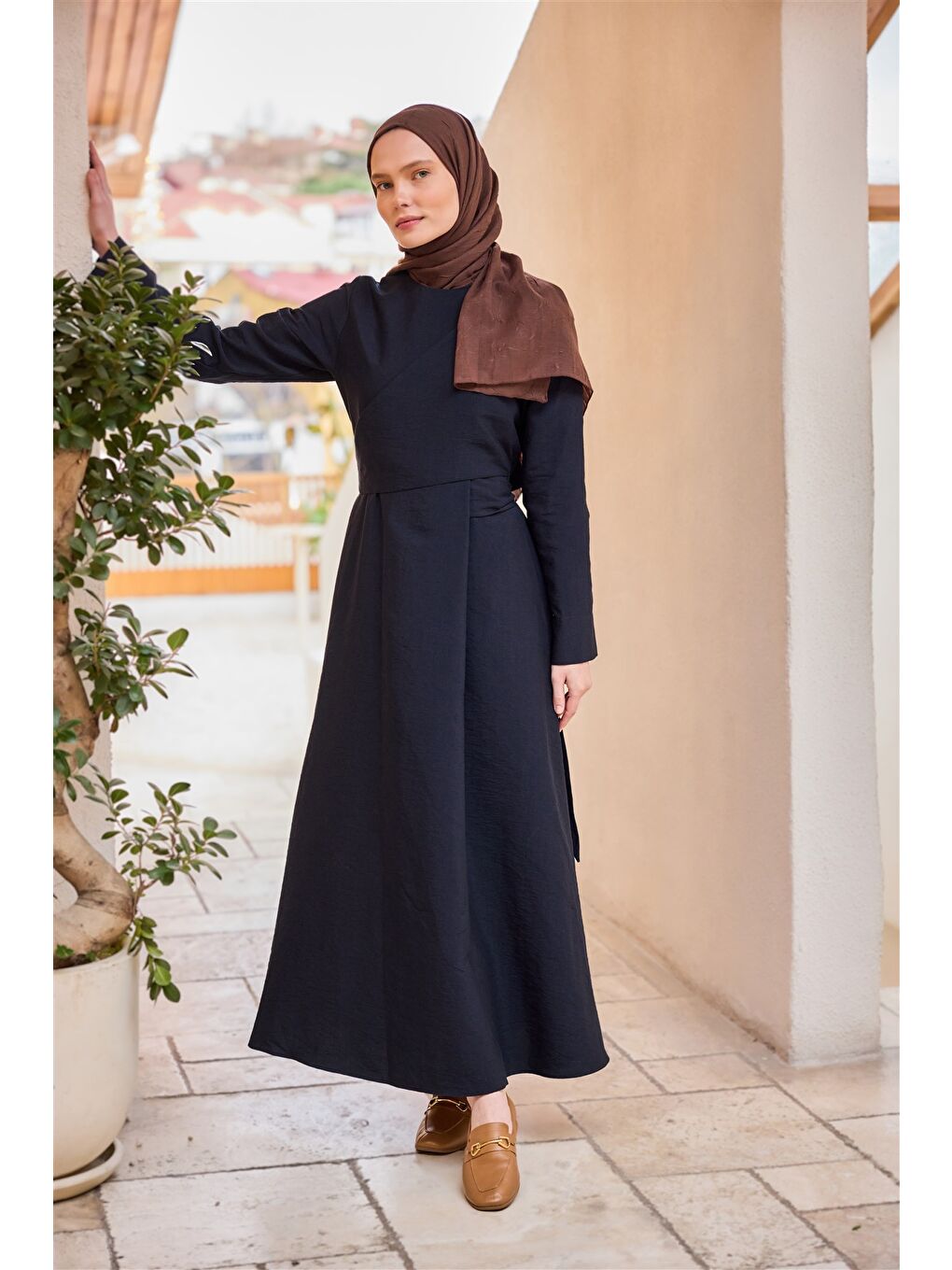 Kadın Önü Alerli Cupra Elbise Lacivert-2