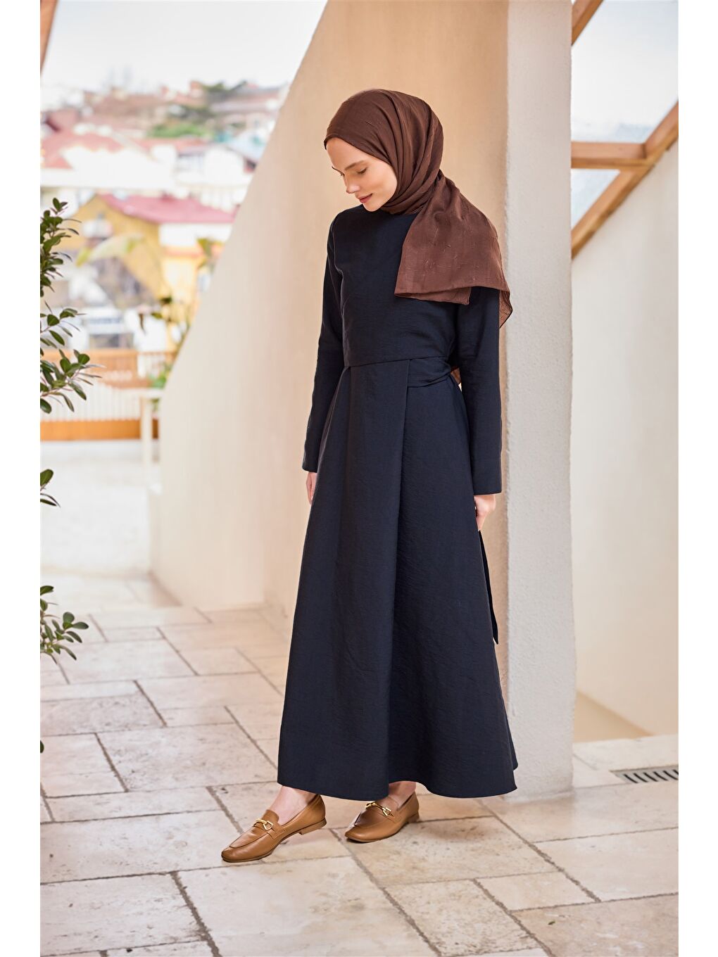 Kadın Önü Alerli Cupra Elbise Lacivert-3