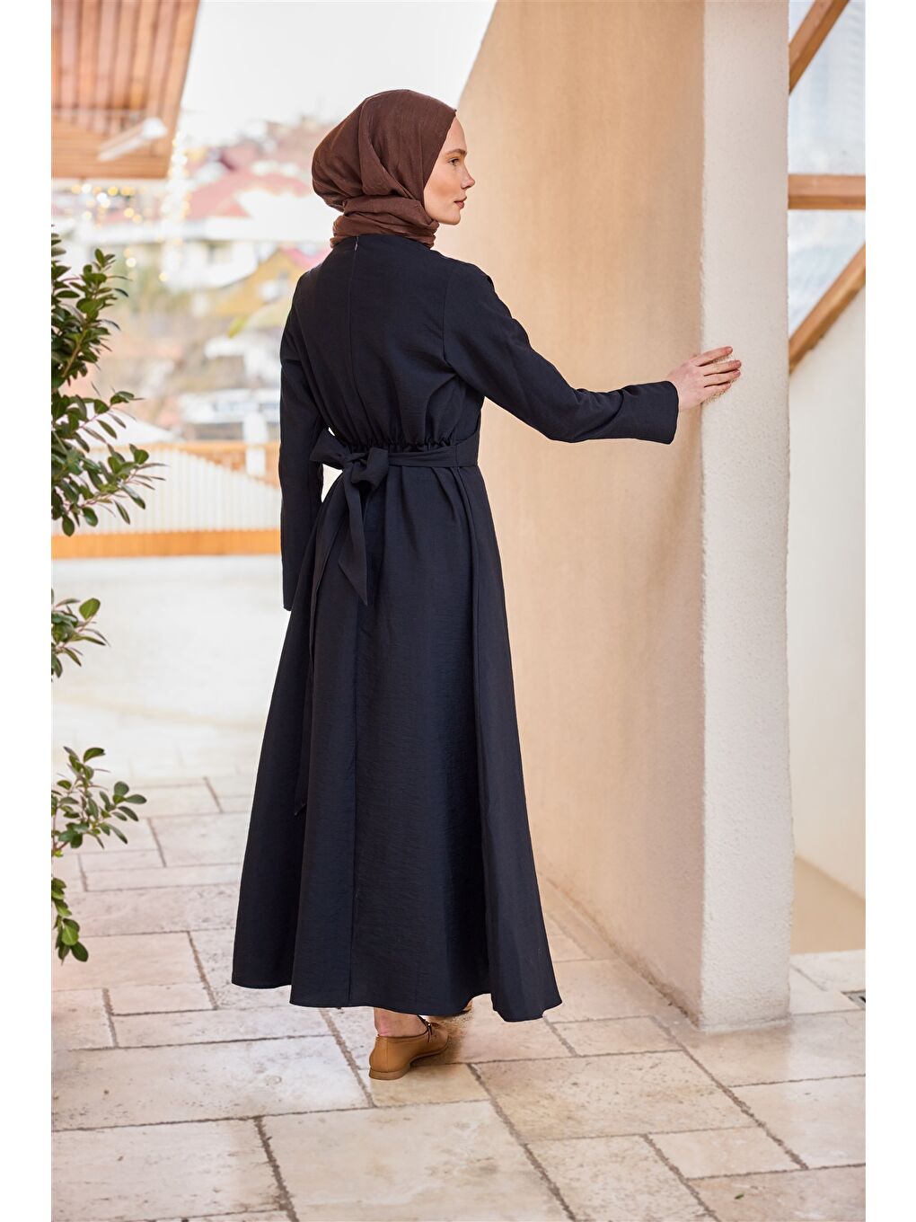 Kadın Önü Alerli Cupra Elbise Lacivert-4