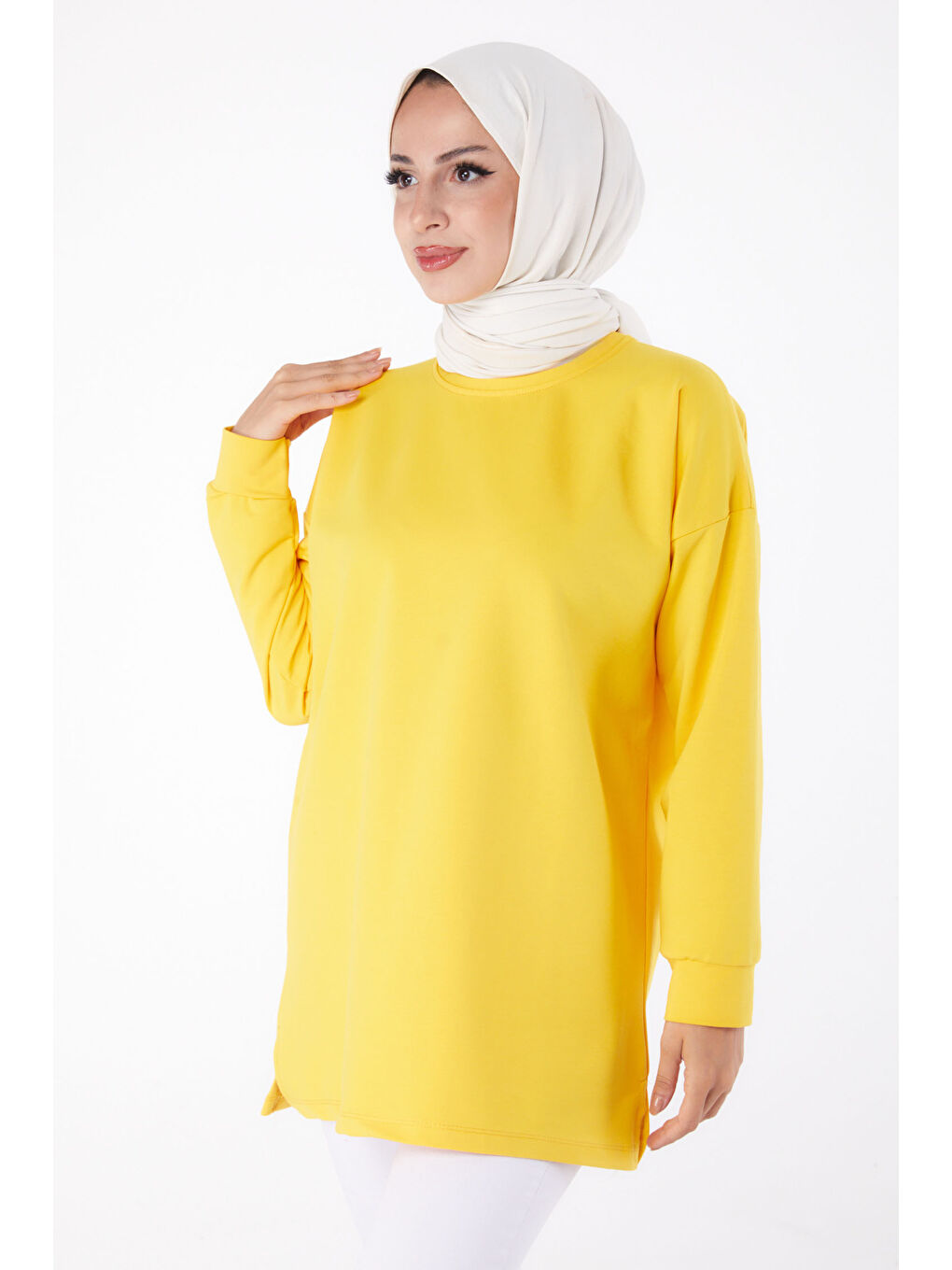 Bisiklet Yaka Kadın Sarı Baskılı Sweat - 26239