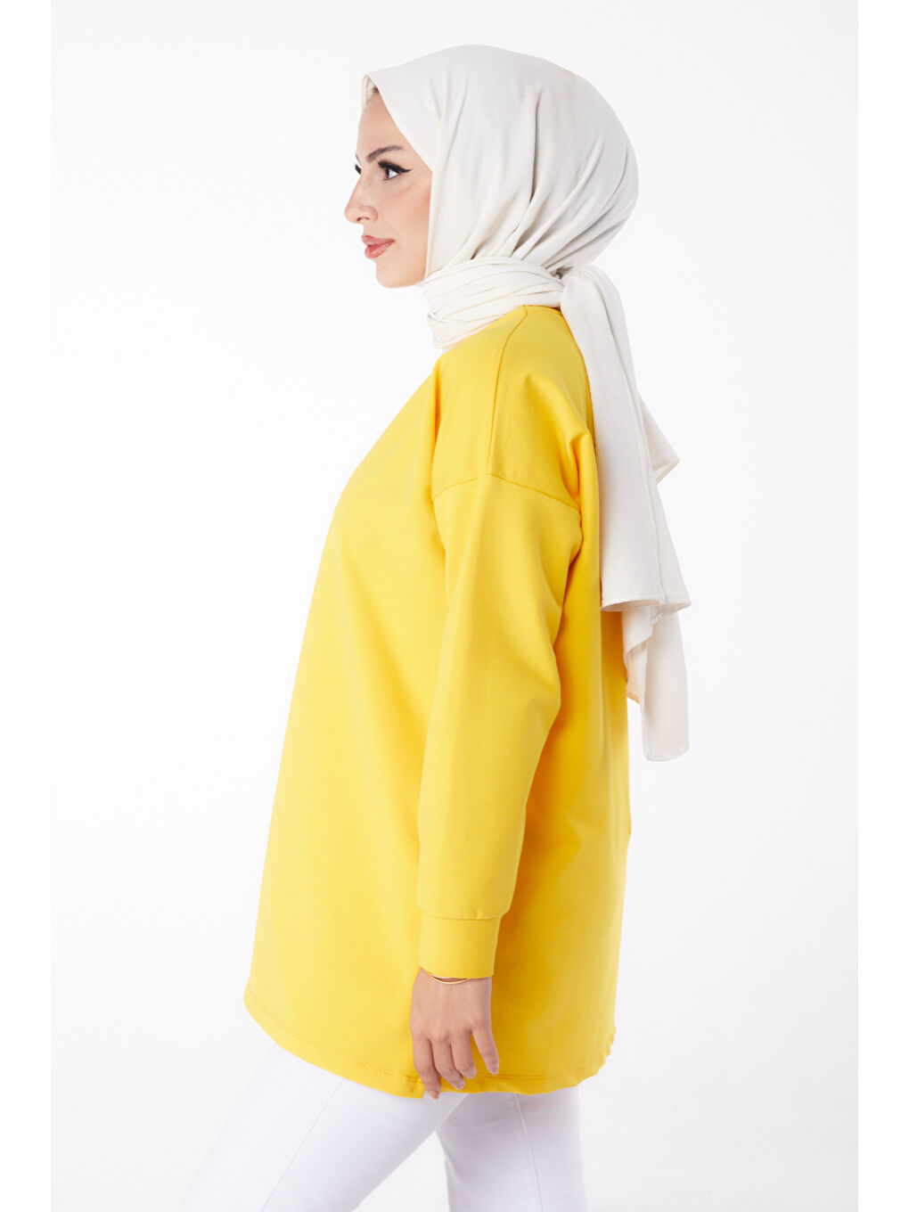 Bisiklet Yaka Kadın Sarı Baskılı Sweat - 26239-3