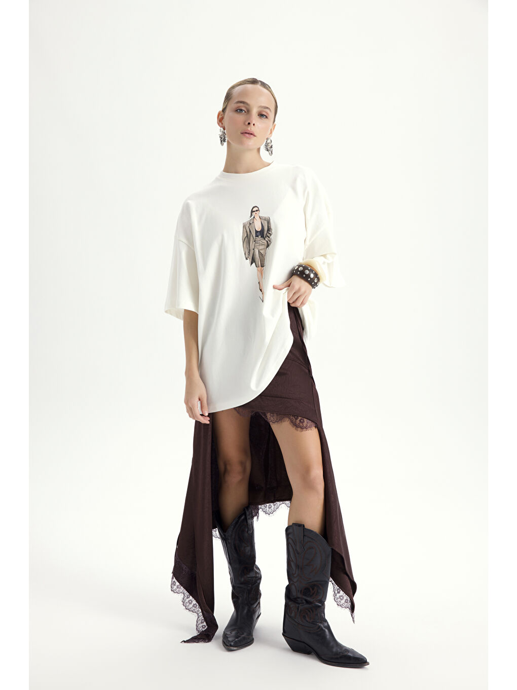 Kahverengi Morlina Dantel Detay Kahve Saten Etek-5