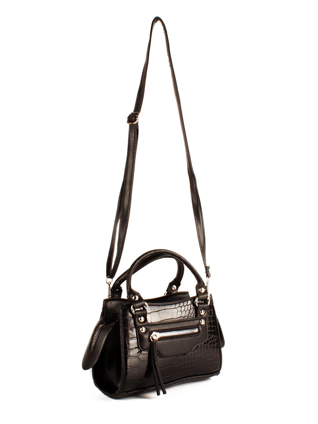 Siyah Kadın Timsah Desen Deri Görünümlü El ve Omuz Abiye Çanta (10765)-1