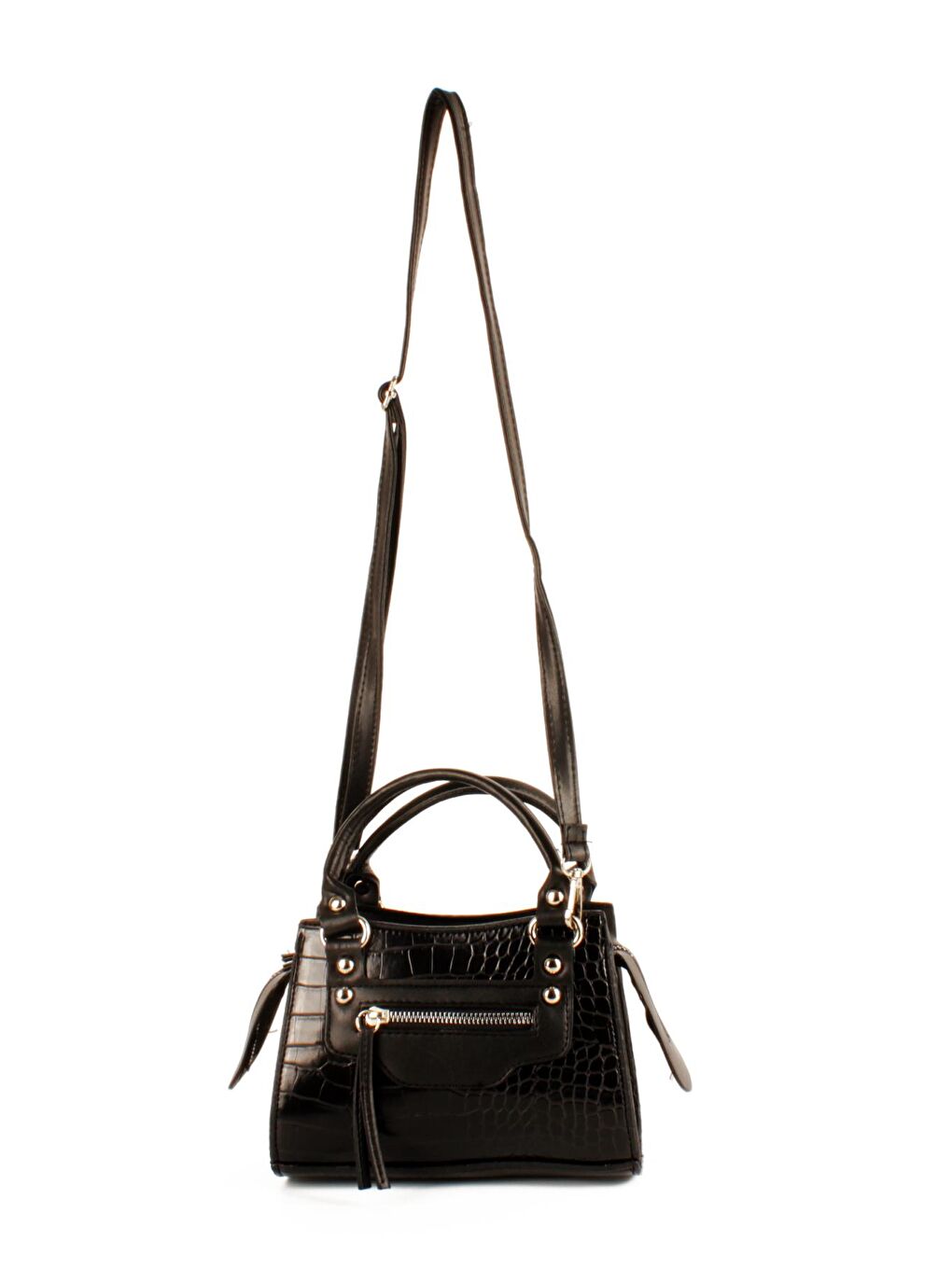 Siyah Kadın Timsah Desen Deri Görünümlü El ve Omuz Abiye Çanta (10765)-2