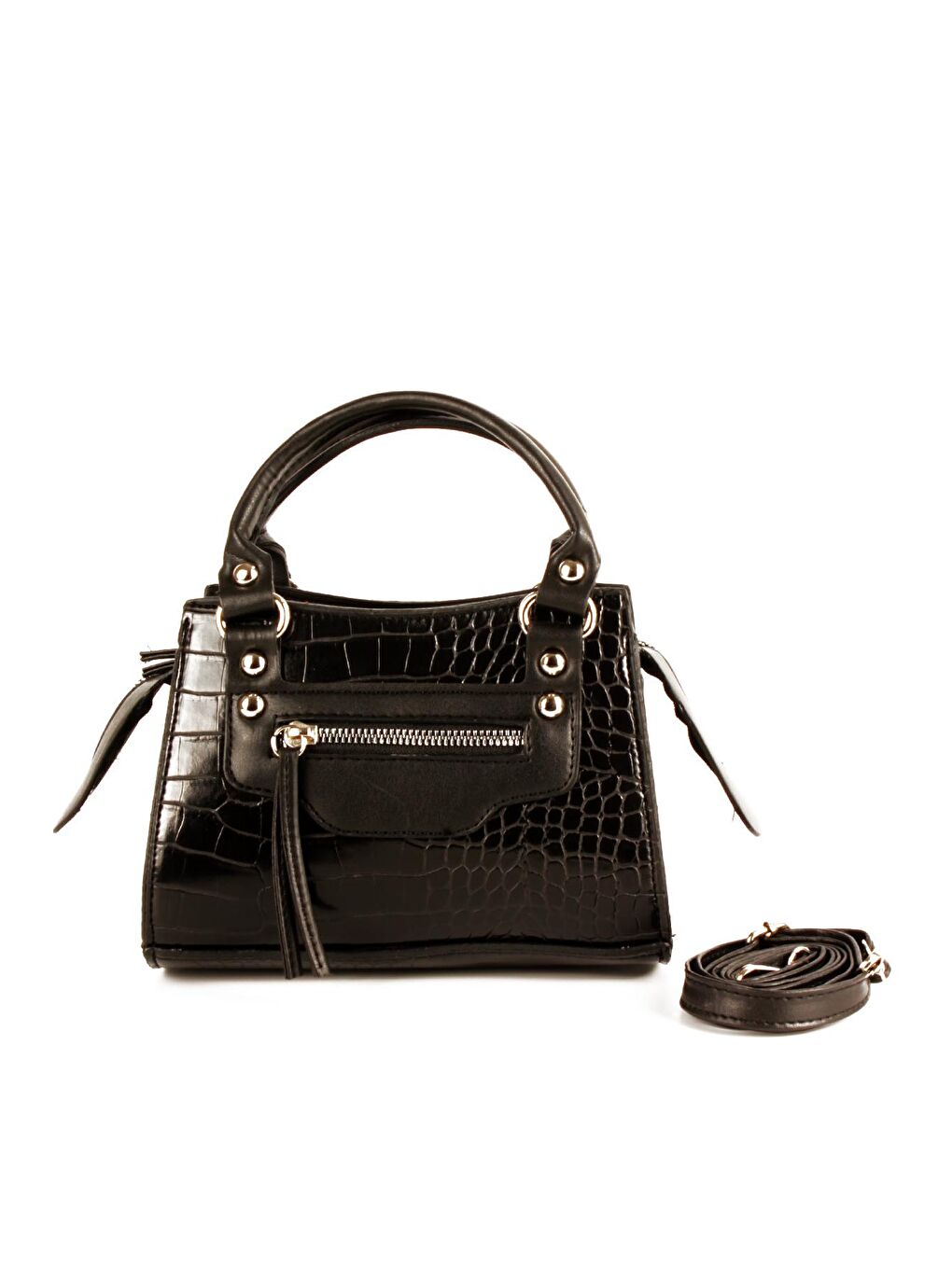 Siyah Kadın Timsah Desen Deri Görünümlü El ve Omuz Abiye Çanta (10765)-3