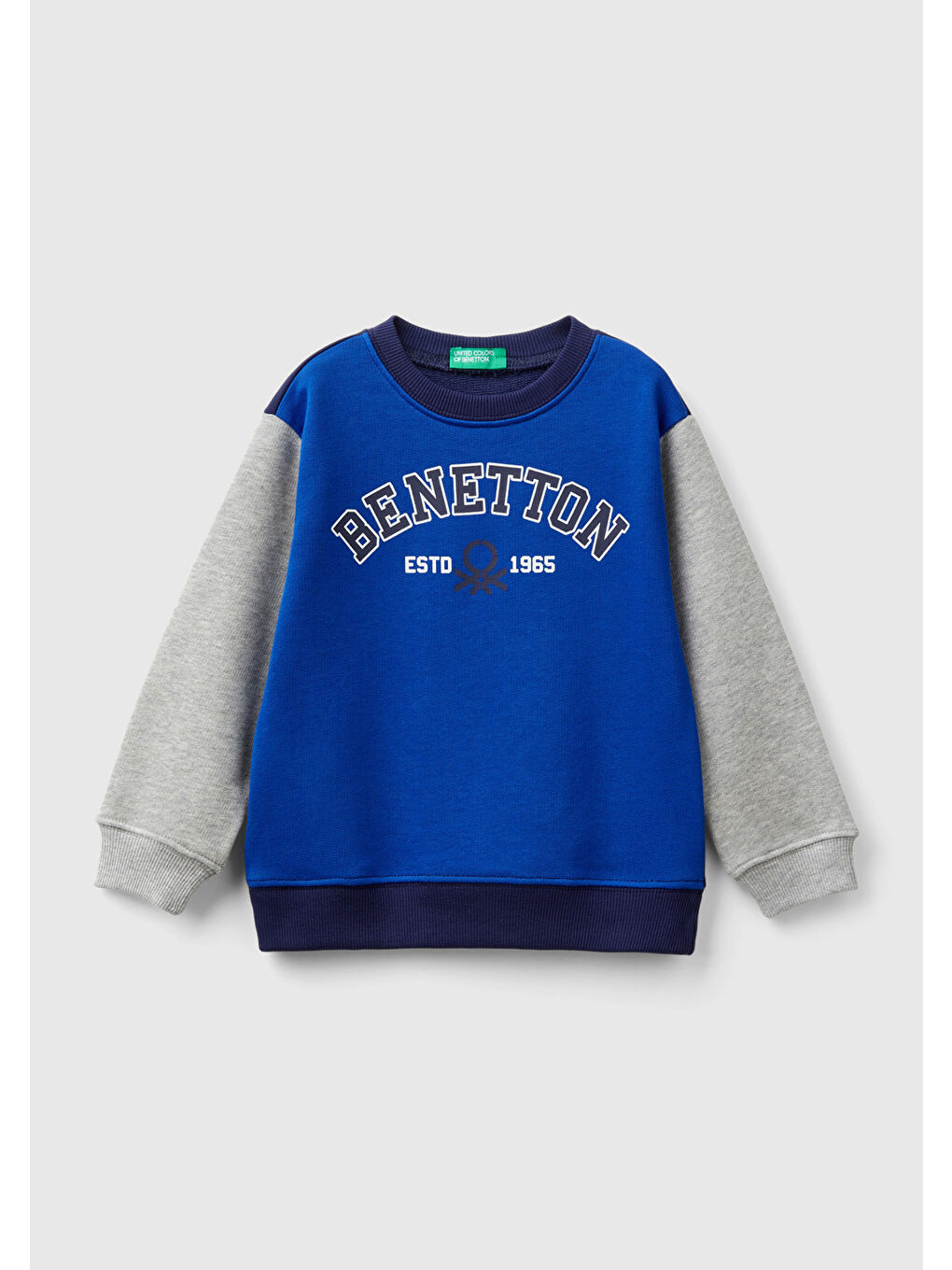 United Colors Of Benetton Erkek Çocuk Saks Mavi Mix Önü Logo Baskılı Bisiklet Yaka Sweatshirt