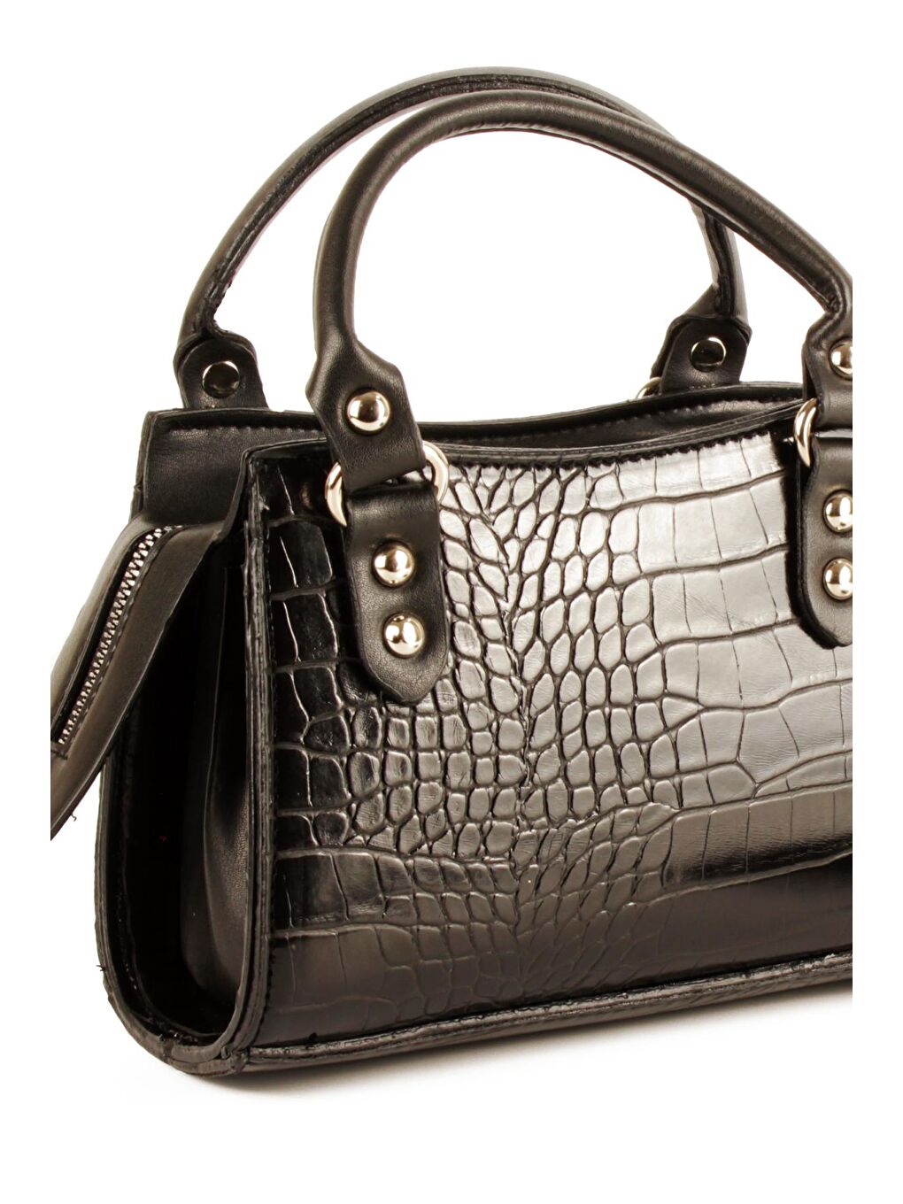 Siyah Kadın Timsah Desen Deri Görünümlü El ve Omuz Abiye Çanta (10765)-4