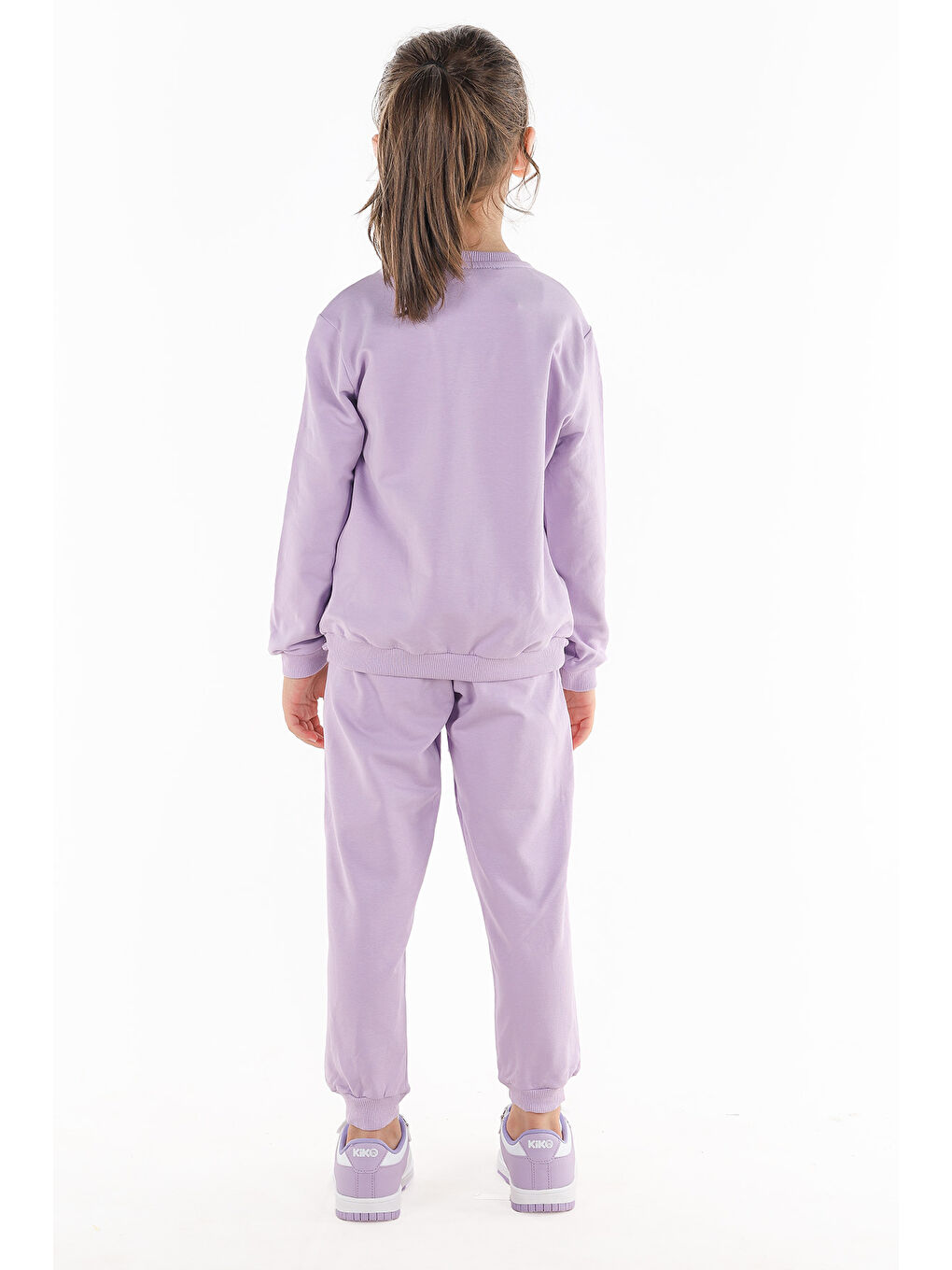 Lila Kelebek Baskılı Kız Çocuk Sweatshirt Eşofman 2'Li Takım-3