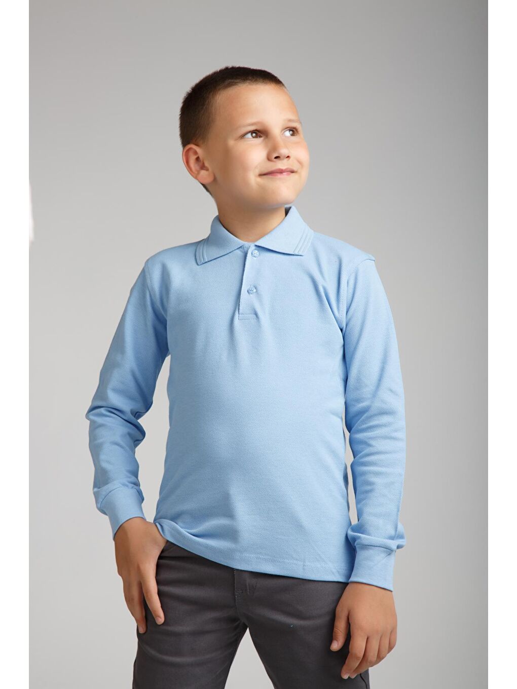 ajn Mavi Kids Polo Yaka Basic Uzun Kollu Erkek Çocuk Tişört