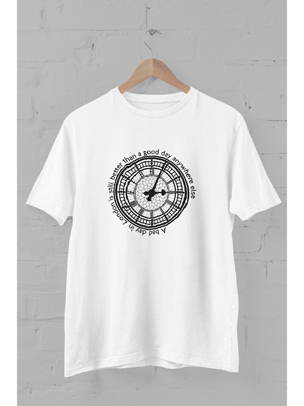 Beyaz London Big Ben Baskılı Bisiklet Yaka Erkek Tişört